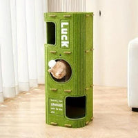 HKM-236883 Double-Layer Cat Nest for Cats, Polyester Fiber Climbing Frame, Multi-Cat Use, Green/Camel