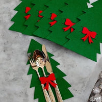 HKM-236883 Set of 6 Green Felt Christmas Tree Napkin Holders for Holiday Table Decor