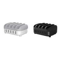HKM-237267 5-Port USB Charger Station with Intelligent Chip Identification, 40W Power Output, Available in White and Black