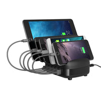 HKM-237267 5-Port USB Charger Station with Intelligent Chip Identification, 40W Power Output, Available in White and Black
