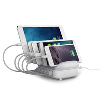 HKM-237267 5-Port USB Charger Station with Intelligent Chip Identification, 40W Power Output, Available in White and Black