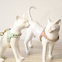 HKM-237267 Diamond Pattern PU Leather Harness for Dogs and Cats - Pink and Green, XS and S Sizes