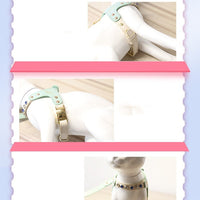 HKM-237267 Diamond Pattern PU Leather Harness for Dogs and Cats - Pink and Green, XS and S Sizes