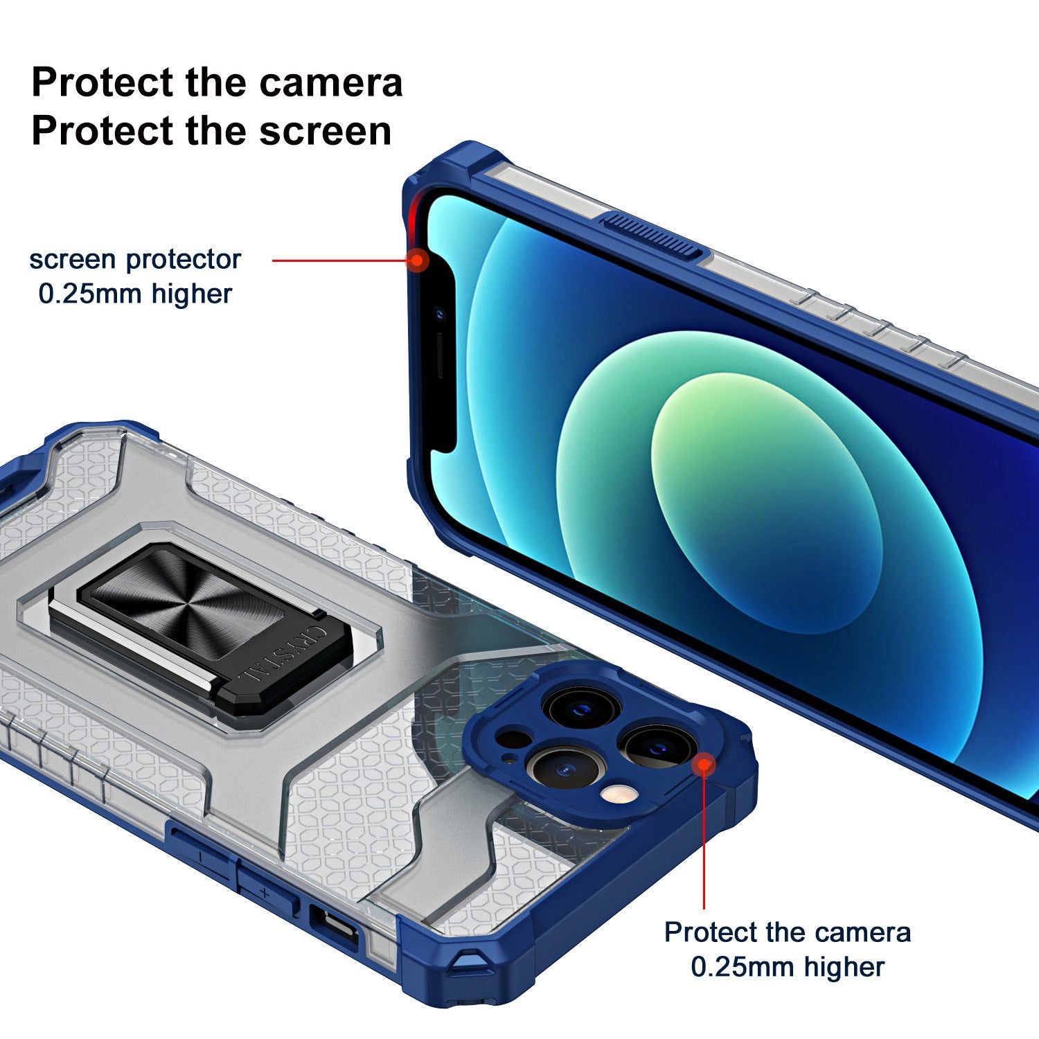 HKM-237331 3D Protective Phone Case with Magnetic Ring for LG, Samsung, Apple, OPPO, vivo, OnePlus, Huawei, Motorola, and Xiaomi