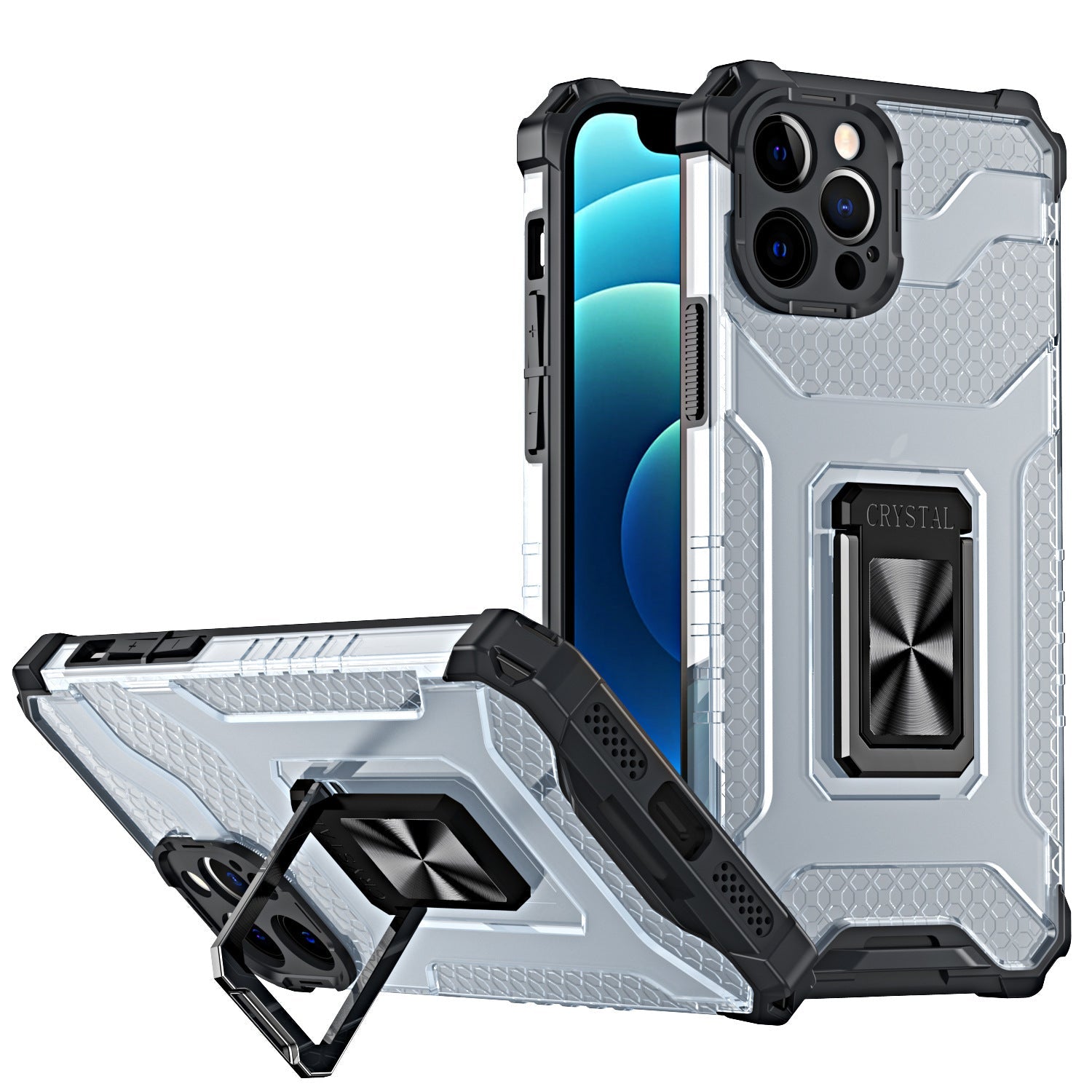 HKM-237331 3D Protective Phone Case with Magnetic Ring for LG, Samsung, Apple, OPPO, vivo, OnePlus, Huawei, Motorola, and Xiaomi