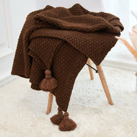 HKM-237395 Fringed Knitted Baby Blanket with Pineapple Pendant in Various Colors and Sizes