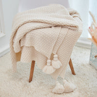 HKM-237395 Fringed Knitted Baby Blanket with Pineapple Pendant in Various Colors and Sizes