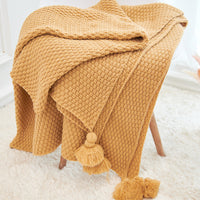 HKM-237395 Fringed Knitted Baby Blanket with Pineapple Pendant in Various Colors and Sizes