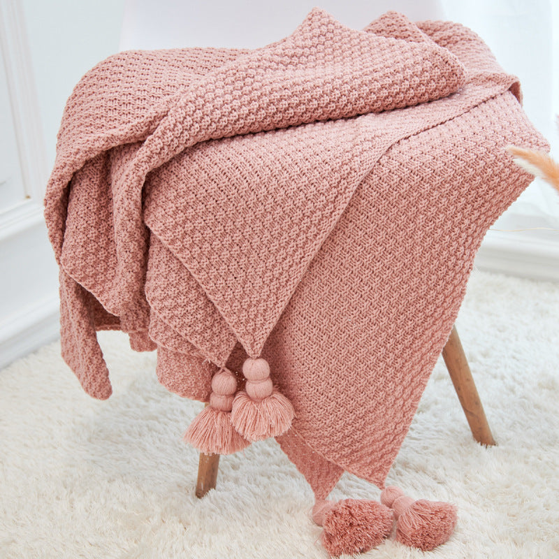 HKM-237395 Fringed Knitted Baby Blanket with Pineapple Pendant in Various Colors and Sizes