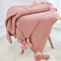 HKM-237395 Fringed Knitted Baby Blanket with Pineapple Pendant in Various Colors and Sizes
