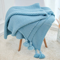 HKM-237395 Fringed Knitted Baby Blanket with Pineapple Pendant in Various Colors and Sizes