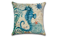 HKM-237779 Marine Life Cushion Cover – Sea Turtle, Seahorse, Whale, Octopus Design, Modern Cartoon Style, 45x45cm