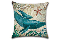 HKM-237779 Marine Life Cushion Cover – Sea Turtle, Seahorse, Whale, Octopus Design, Modern Cartoon Style, 45x45cm