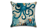 HKM-237779 Marine Life Cushion Cover – Sea Turtle, Seahorse, Whale, Octopus Design, Modern Cartoon Style, 45x45cm