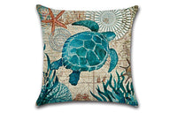 HKM-237779 Marine Life Cushion Cover – Sea Turtle, Seahorse, Whale, Octopus Design, Modern Cartoon Style, 45x45cm