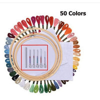 HKM-237907 Cross Stitch Thread Set with Bamboo and Plastic Embroidery Circles, Includes 50 or 100 Color Threads, Ideal for Ethnic Style Embroidery