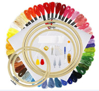 HKM-237907 Cross Stitch Thread Set with Bamboo and Plastic Embroidery Circles, Includes 50 or 100 Color Threads, Ideal for Ethnic Style Embroidery