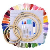 HKM-237907 Cross Stitch Thread Set with Bamboo and Plastic Embroidery Circles, Includes 50 or 100 Color Threads, Ideal for Ethnic Style Embroidery
