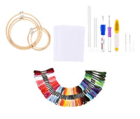 HKM-237907 Cross Stitch Thread Set with Bamboo and Plastic Embroidery Circles, Includes 50 or 100 Color Threads, Ideal for Ethnic Style Embroidery