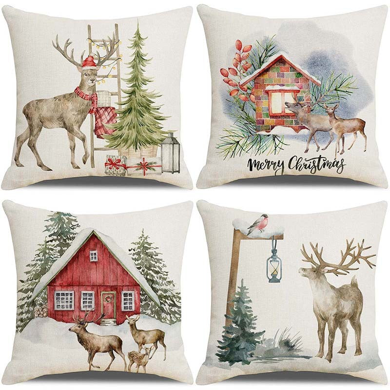 KTX-237907 Sofa Living Room Christmas Pillow Covers - Set of 4, Modern Design, 45x45 cm, Multiple Colors Available