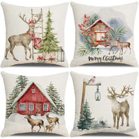 HKM-237907 Sofa Living Room Christmas Pillow Covers - Set of 4, Modern Design, 45x45 cm, Multiple Colors Available