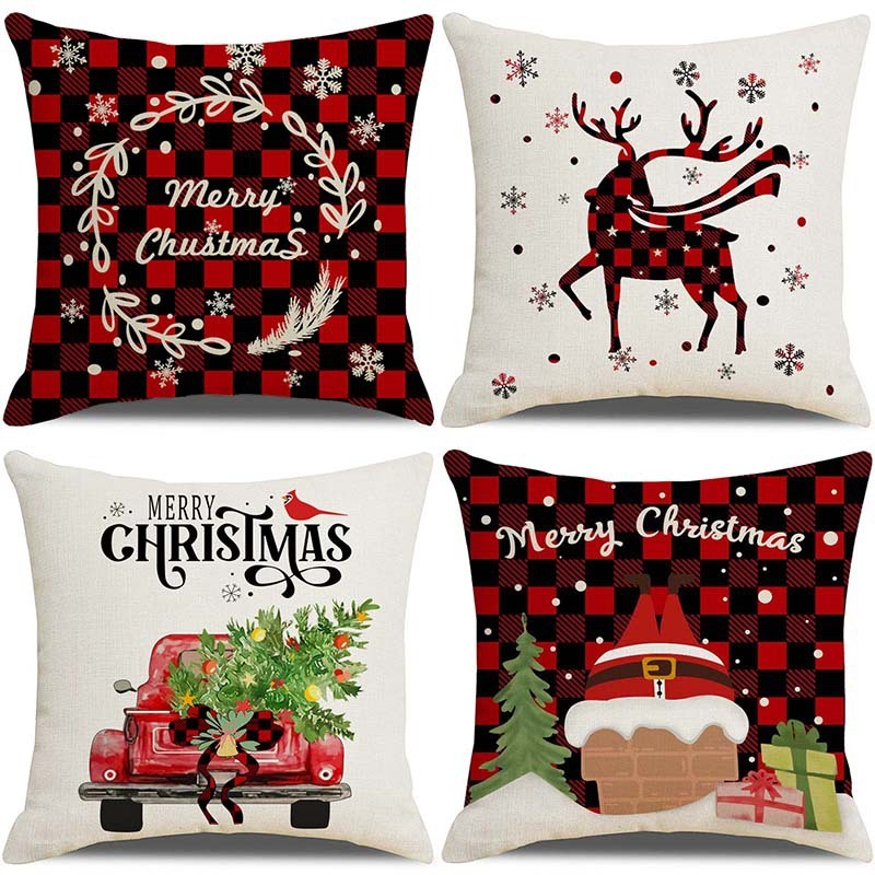 KTX-237907 Sofa Living Room Christmas Pillow Covers - Set of 4, Modern Design, 45x45 cm, Multiple Colors Available