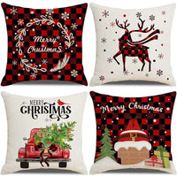 HKM-237907 Sofa Living Room Christmas Pillow Covers - Set of 4, Modern Design, 45x45 cm, Multiple Colors Available
