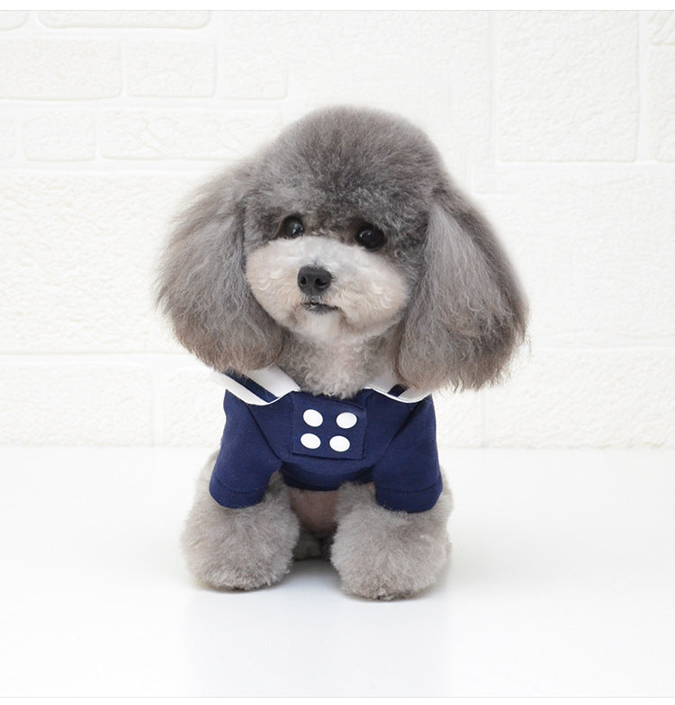 HKM-238099 Sailor Style Cotton Pet Outfit - Casual Two-Legged Clothing for Pets