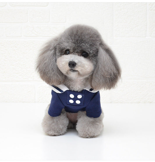 HKM-238099 Sailor Style Cotton Pet Outfit - Casual Two-Legged Clothing for Pets