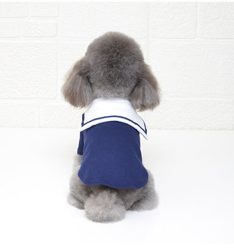 HKM-238099 Sailor Style Cotton Pet Outfit - Casual Two-Legged Clothing for Pets