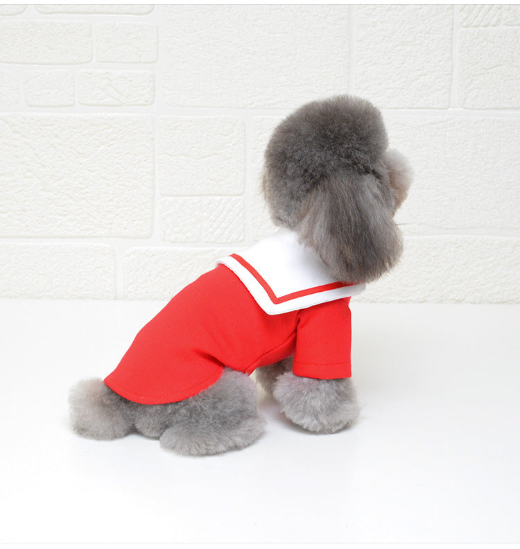 HKM-238099 Sailor Style Cotton Pet Outfit - Casual Two-Legged Clothing for Pets