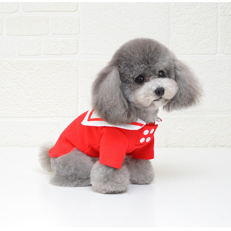 HKM-238099 Sailor Style Cotton Pet Outfit - Casual Two-Legged Clothing for Pets