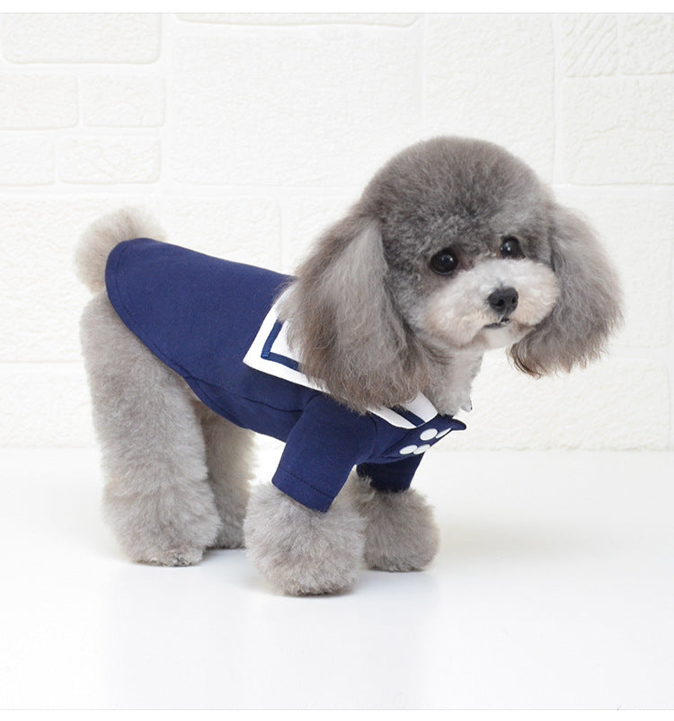 HKM-238099 Sailor Style Cotton Pet Outfit - Casual Two-Legged Clothing for Pets