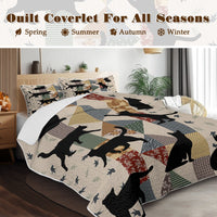HKM-238227 Black Cat Multi-Posture 3D Quilt Set with 2 Pillow Shams - All Season Bedding for Queen and King Sizes