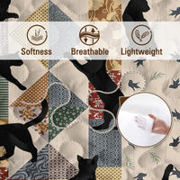 HKM-238227 Black Cat Multi-Posture 3D Quilt Set with 2 Pillow Shams - All Season Bedding for Queen and King Sizes