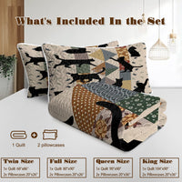 HKM-238227 Black Cat Multi-Posture 3D Quilt Set with 2 Pillow Shams - All Season Bedding for Queen and King Sizes