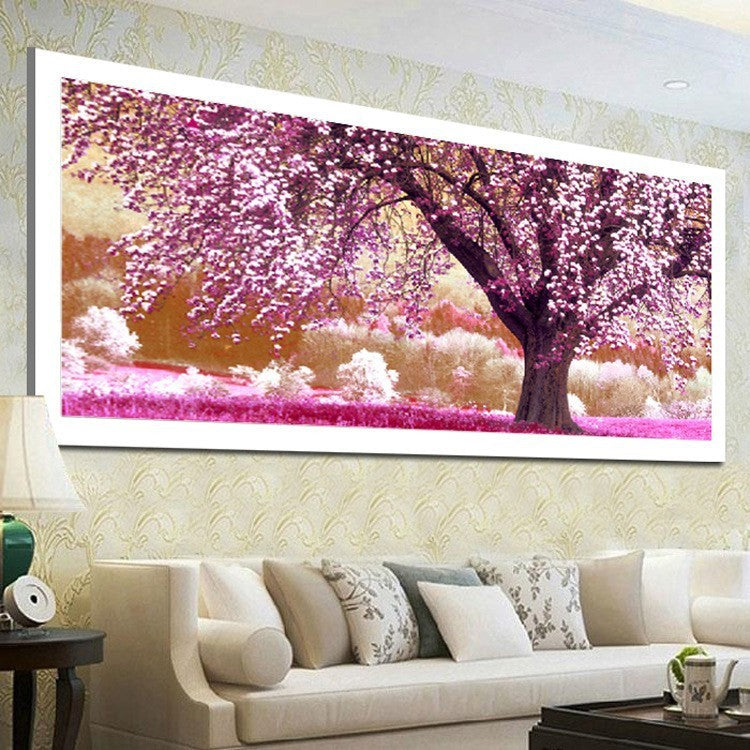HKM-238227 Forest Landscape Diamond Painting with Blooming Flowers in Modern Simplicity Design - 120x60cm