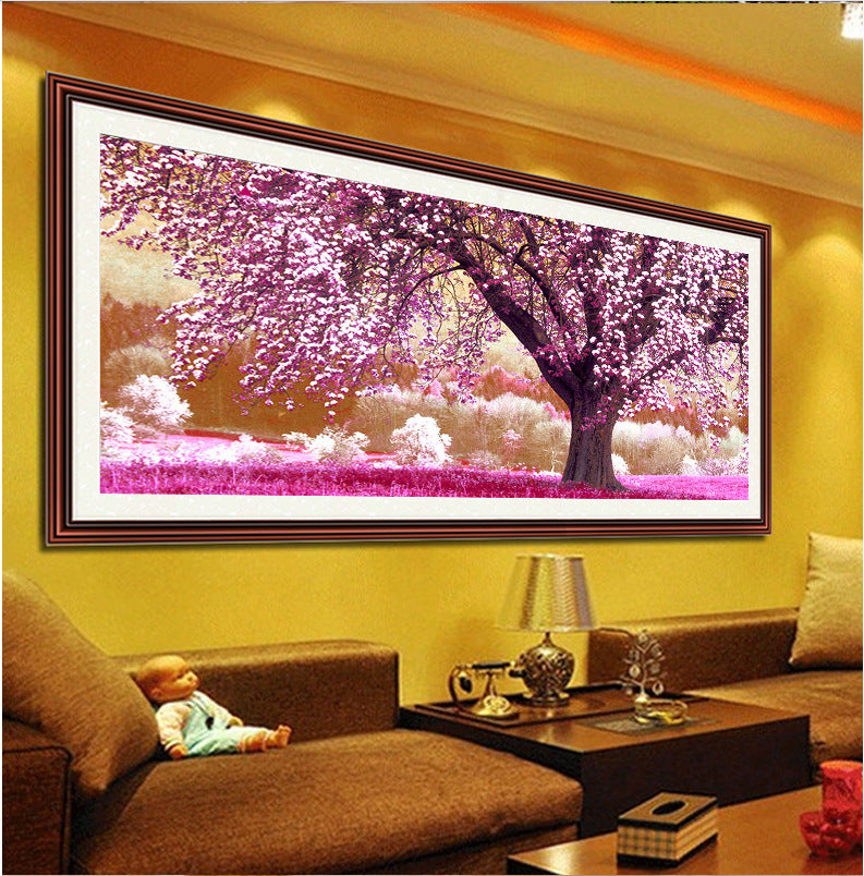 HKM-238227 Forest Landscape Diamond Painting with Blooming Flowers in Modern Simplicity Design - 120x60cm
