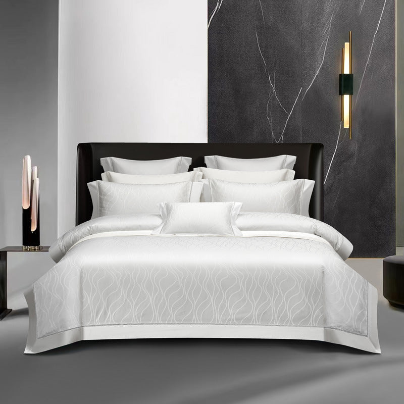 HKM-238227 Long-Staple Cotton Jacquard Four-Piece Bedding Set in Solid Colors