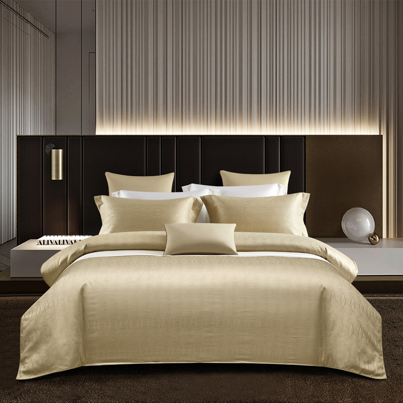 HKM-238227 Long-Staple Cotton Jacquard Four-Piece Bedding Set in Solid Colors