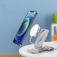 HKM-238291 Magnetic Wireless Charging Desktop Phone Holder for Apple iPhone 12 Series - Silver Aluminum Alloy Design