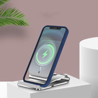 HKM-238291 Magnetic Wireless Charging Desktop Phone Holder for Apple iPhone 12 Series - Silver Aluminum Alloy Design