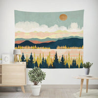 HKM-238291 Nordic Pink Mountain Peak Landscape Printed Tapestry, Machine Washable, Rectangle Shape, Soft Peach Skin and Flannel Options