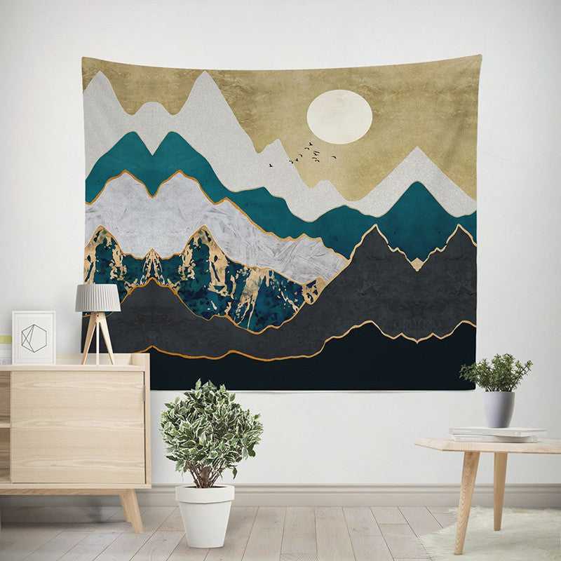 HKM-238291 Nordic Pink Mountain Peak Landscape Printed Tapestry, Machine Washable, Rectangle Shape, Soft Peach Skin and Flannel Options