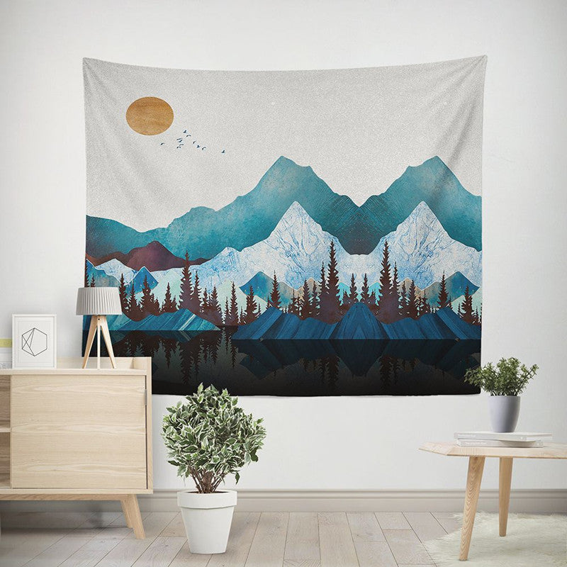 HKM-238291 Nordic Pink Mountain Peak Landscape Printed Tapestry, Machine Washable, Rectangle Shape, Soft Peach Skin and Flannel Options