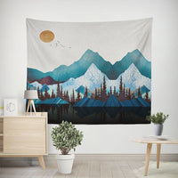 HKM-238291 Nordic Pink Mountain Peak Landscape Printed Tapestry, Machine Washable, Rectangle Shape, Soft Peach Skin and Flannel Options