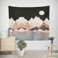 HKM-238291 Nordic Pink Mountain Peak Landscape Printed Tapestry, Machine Washable, Rectangle Shape, Soft Peach Skin and Flannel Options