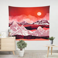 HKM-238291 Nordic Pink Mountain Peak Landscape Printed Tapestry, Machine Washable, Rectangle Shape, Soft Peach Skin and Flannel Options