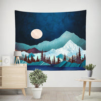 HKM-238291 Nordic Pink Mountain Peak Landscape Printed Tapestry, Machine Washable, Rectangle Shape, Soft Peach Skin and Flannel Options