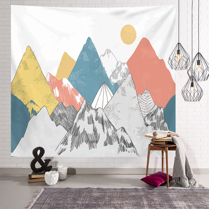 HKM-238291 Nordic Pink Mountain Peak Landscape Printed Tapestry, Machine Washable, Rectangle Shape, Soft Peach Skin and Flannel Options